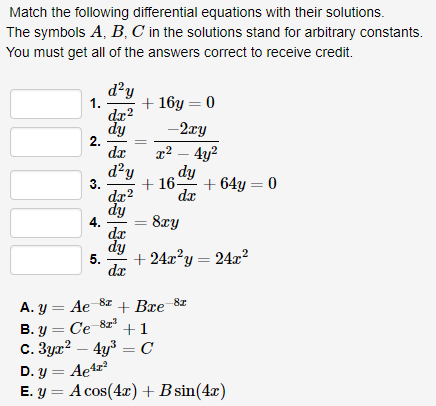 Solved Match the following differential equations with their | Chegg.com