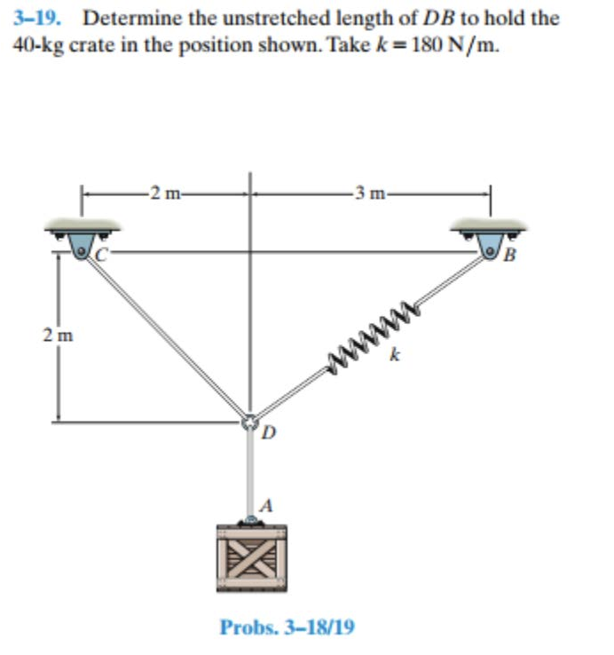 Solved 3-19. Determine the unstretched length of DB to hold | Chegg.com