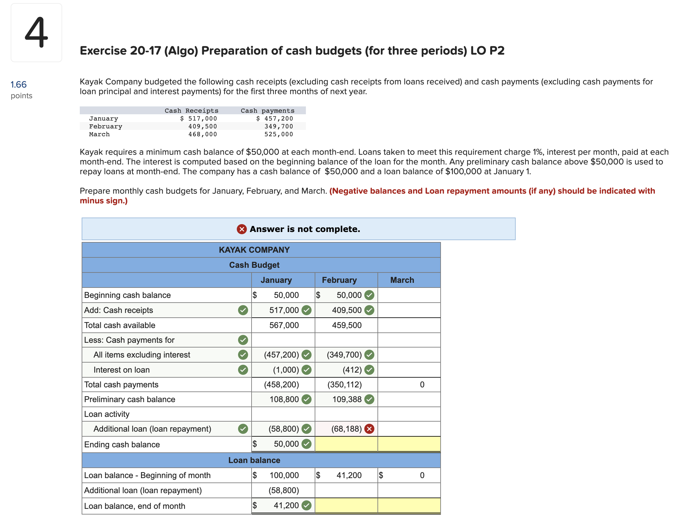 Solved Exercise 20 17 Algo Preparation Of Cash Budgets Chegg