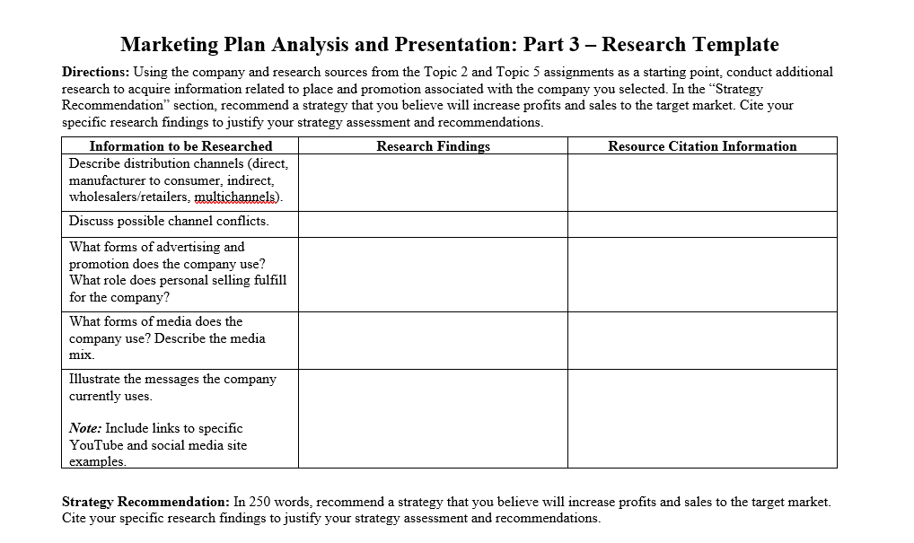 module 2 week 2 marketing plan company analysis assignment