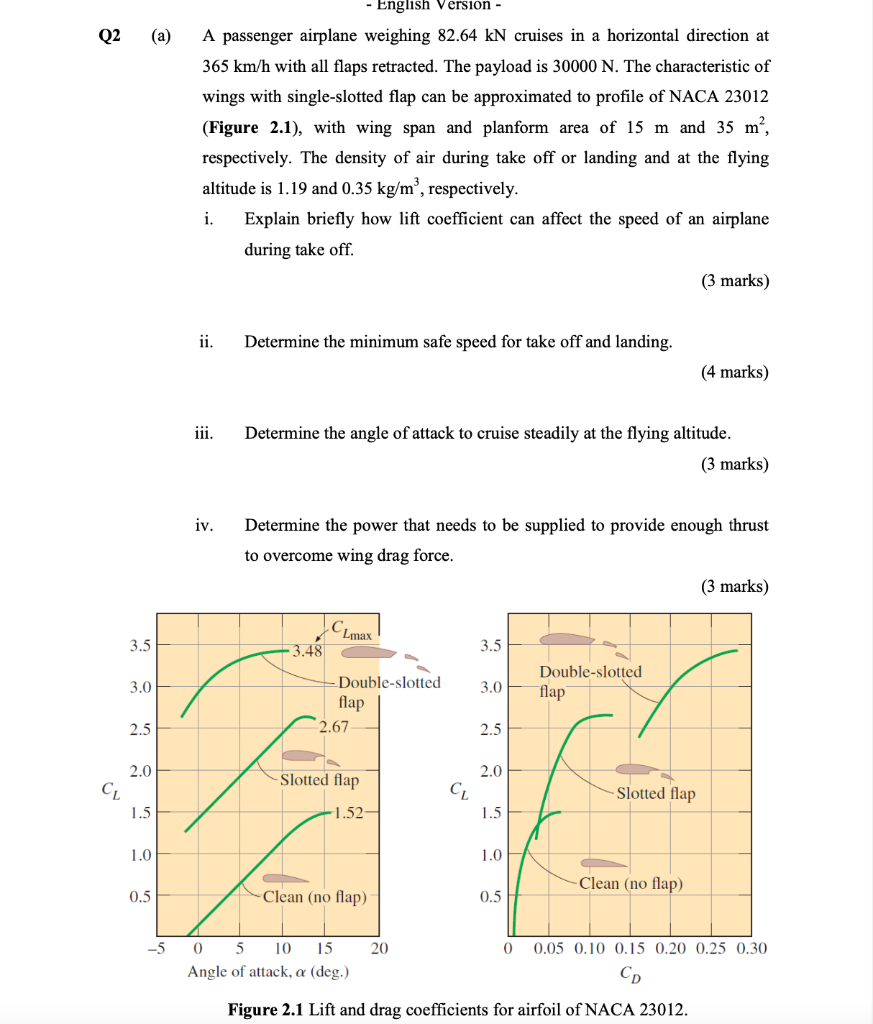 Solved Q2 (a) - English Version - A passenger airplane | Chegg.com