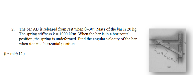 Solved 2. The bar AB is released from rest when =30°. Mass | Chegg.com