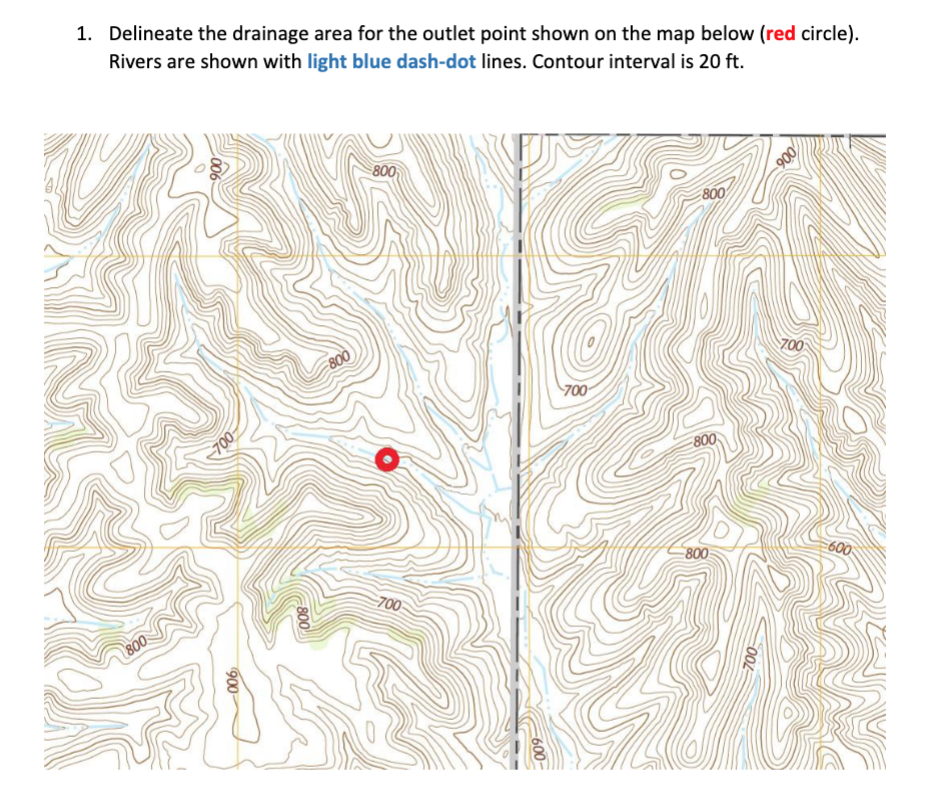Solved 1. Delineate the drainage area for the outlet point