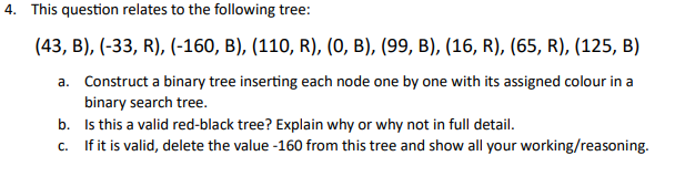 Solved This Question Relates To The Following Tree: (43, B), | Chegg.com