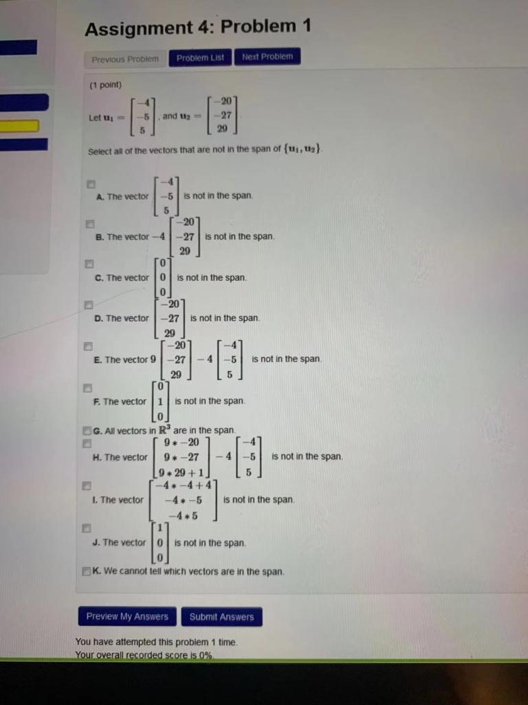 Solved Assignment 4: Problem 1 Previous Problemi Problem | Chegg.com