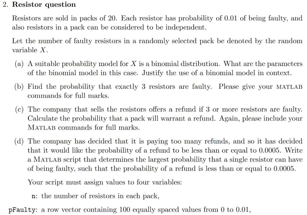 Solved PRefund A Row Vector Containing The Probability Of A Chegg