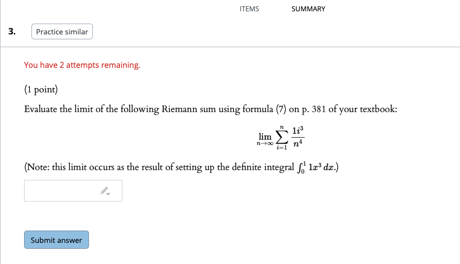 Solved ITEMS SUMMARY 3. Practice similar You have 2 attempts | Chegg.com
