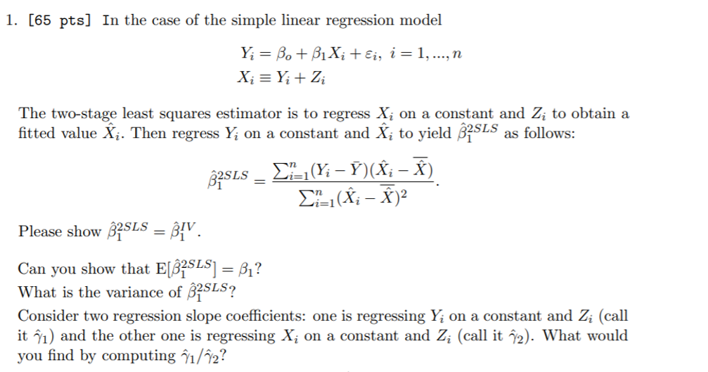 1 65 Pts In The Case Of The Simple Linear Regre Chegg Com