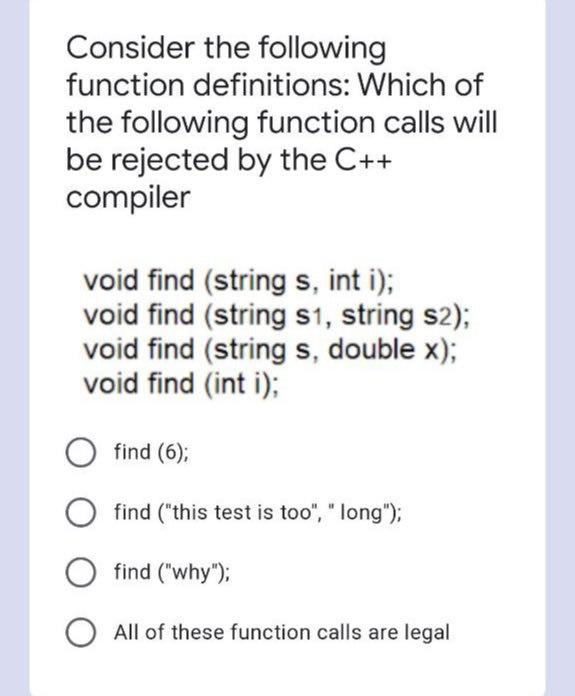 Solved Consider the following function definitions: Which of | Chegg.com