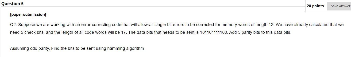 Solved Question 5 20 points Save Answer [paper submission] | Chegg.com