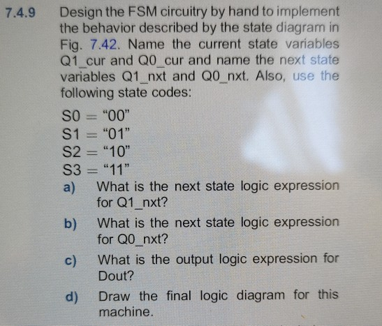 Solved Design the FSM circuitry by hand to implement the | Chegg.com