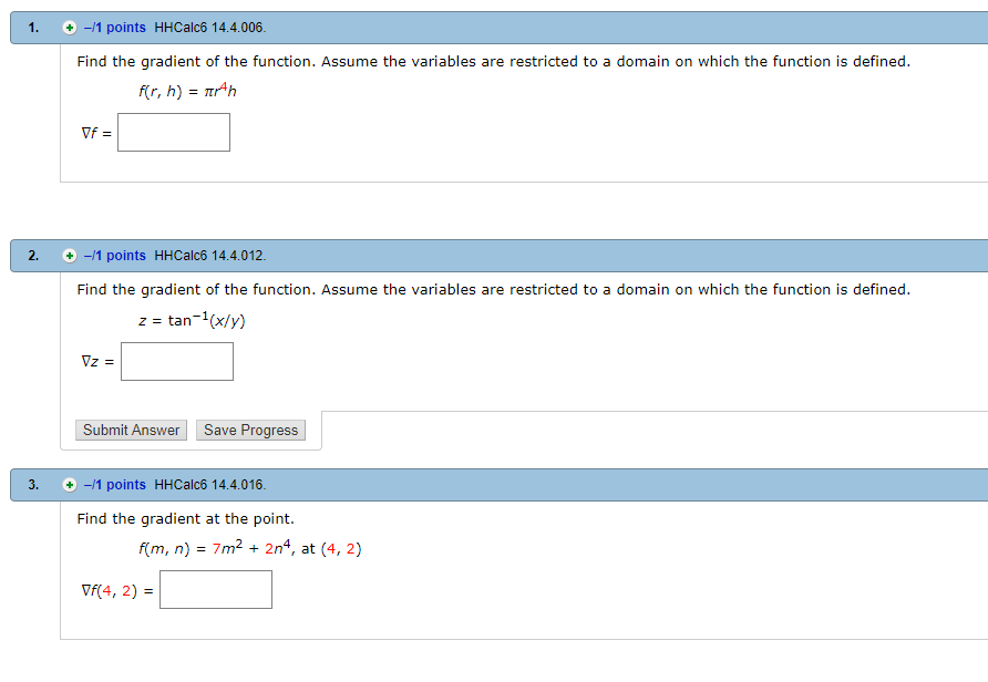 Solved 1. 1 points HHCalc6 14.4.006 Find the gradient of the | Chegg.com
