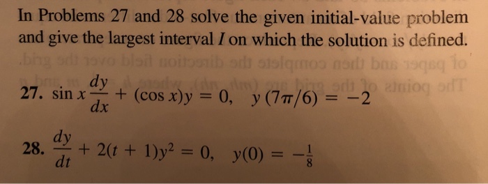 Solved In Problems 27 and 28 solve the given initial-value | Chegg.com