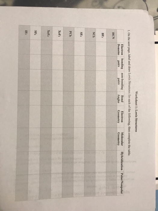 Solved: Worksheet 1: Lewis Structures 1. On The Next Page,... | Chegg.com
