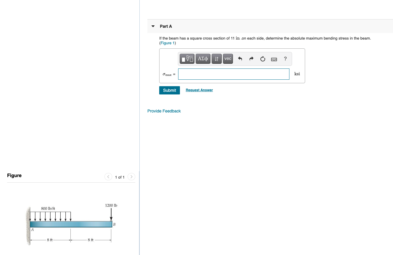 Solved Part A If the beam has a square cross section of 11 | Chegg.com