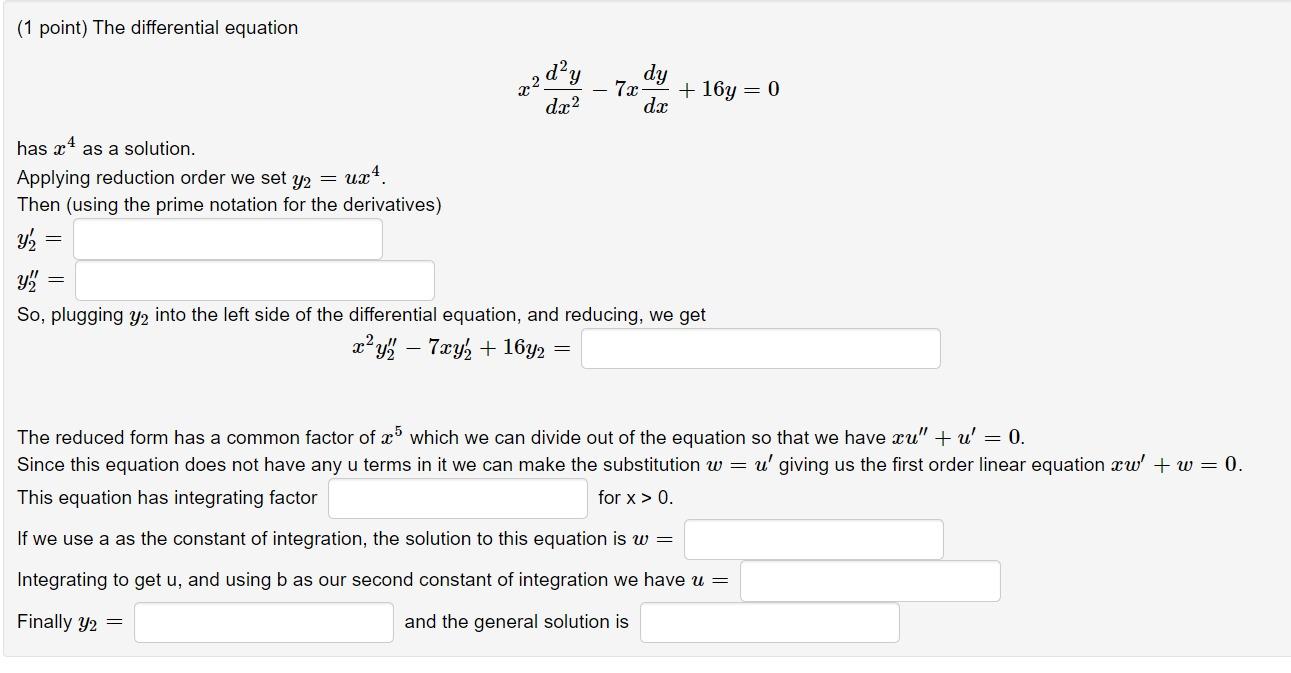 Solved (1 point) The differential equation 22 d²y dy 7.C + | Chegg.com