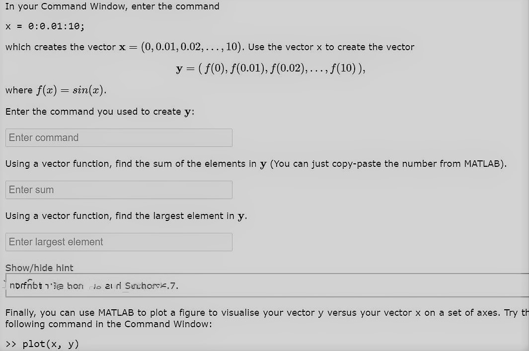Solved In your Command Window, enter the command x = | Chegg.com