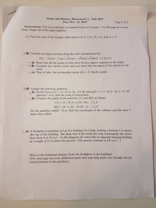 Solved Math 254 Written Homework 3- Fall 2017 Due Oct. 12, | Chegg.com