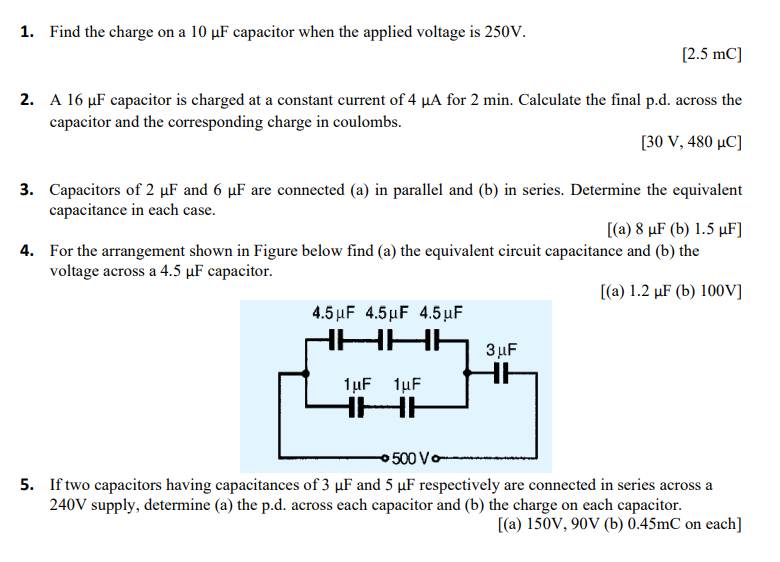 Solved 1. Find the charge on a 10 uF capacitor when the