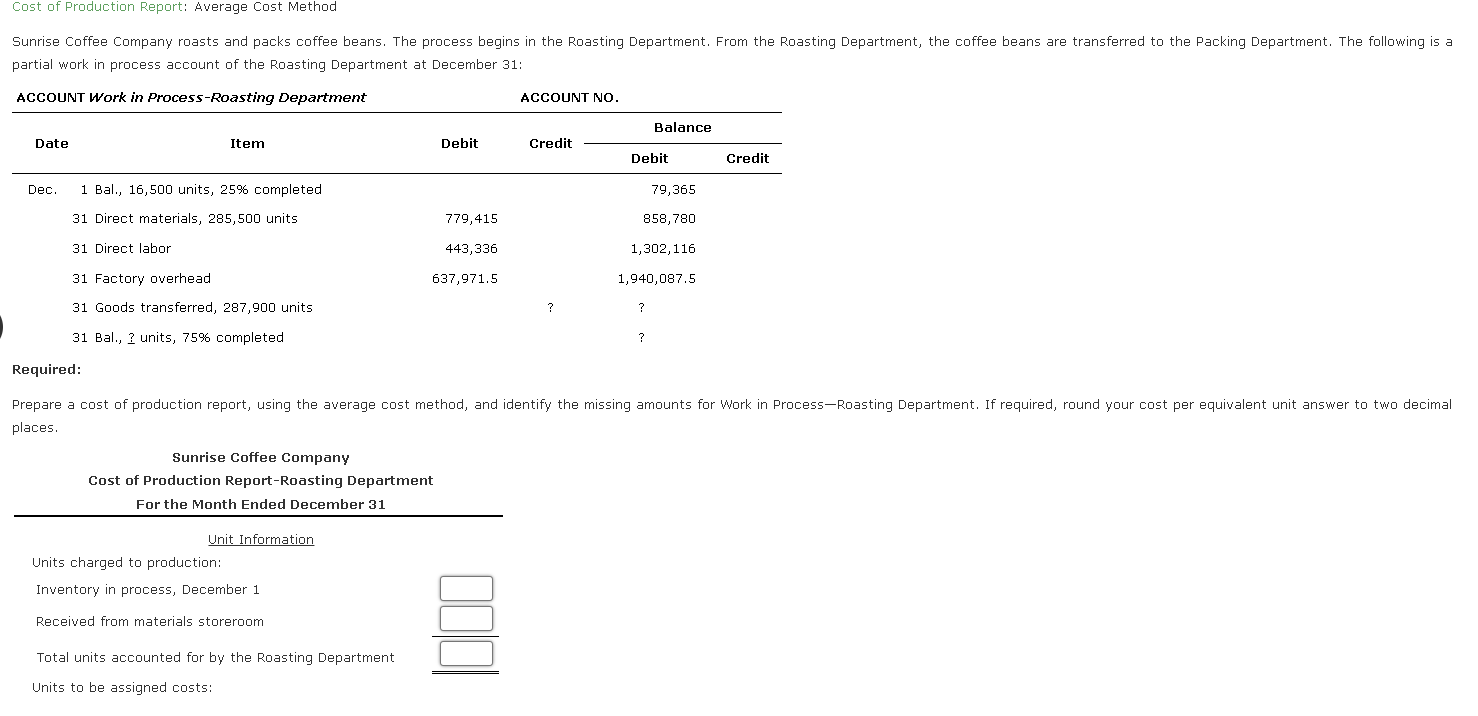 Solved Cost Of Production Report Average Cost Method 4229