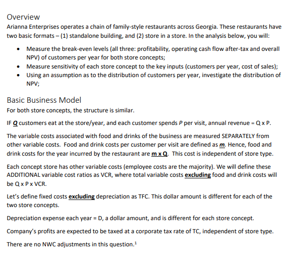 Solved Overview Arianna Enterprises operates a chain of | Chegg.com