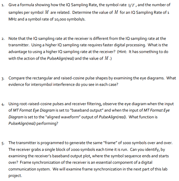 1. Give a formula showing how the IQ Sampling Rate, | Chegg.com