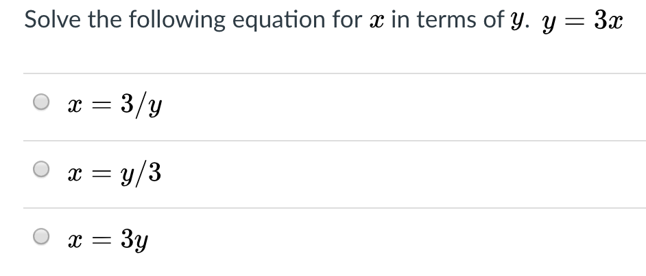 Solved Solve the following equation for x in terms of y, y | Chegg.com