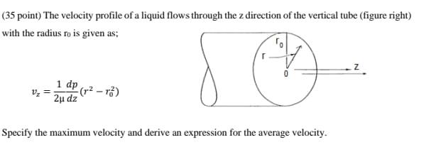 Solved The velocity profile of a liquid flows through the z | Chegg.com