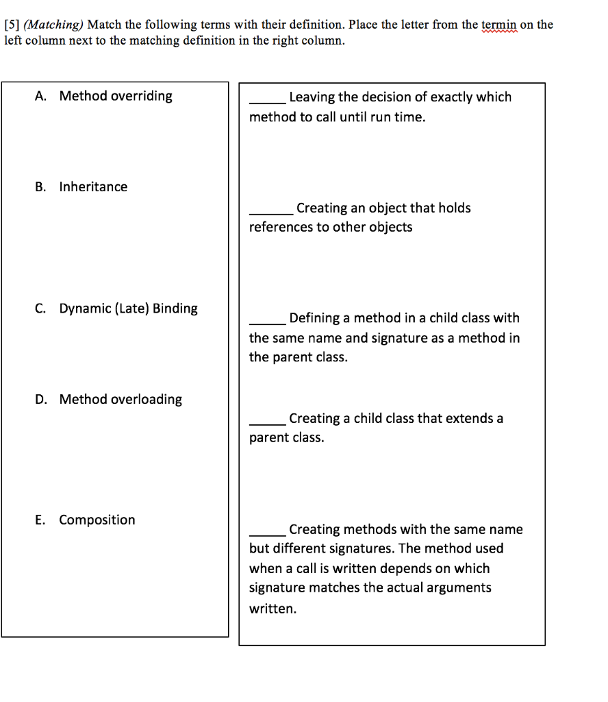 Solved [5] (Matching) Match the following terms with their