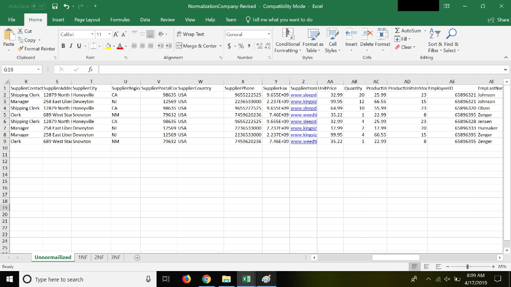 Use the attached file to normalize the data. Create a | Chegg.com