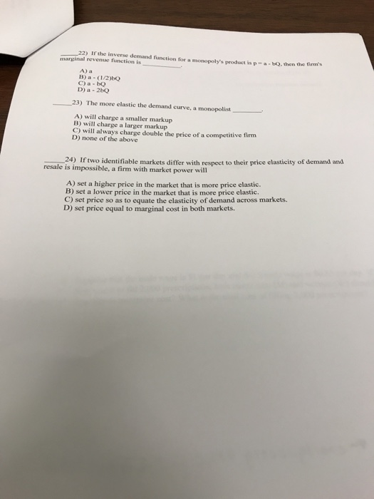 Solved If the inverse demand function for a monopoly's