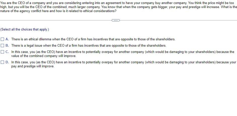 Solved You are the CEO of a company and you are considering | Chegg.com