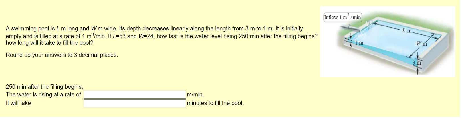Solved Inflow 1 M Min Lm A Swimming Pool Is L M Long And Chegg Com