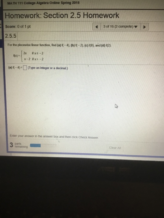 Solved MATH 111 College Algebra Online Spring 2018 Homewo&hellip;