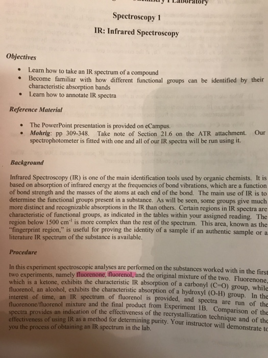 Solved Laboratory Spectroscopy 1 IR Infrared Spectroscopy