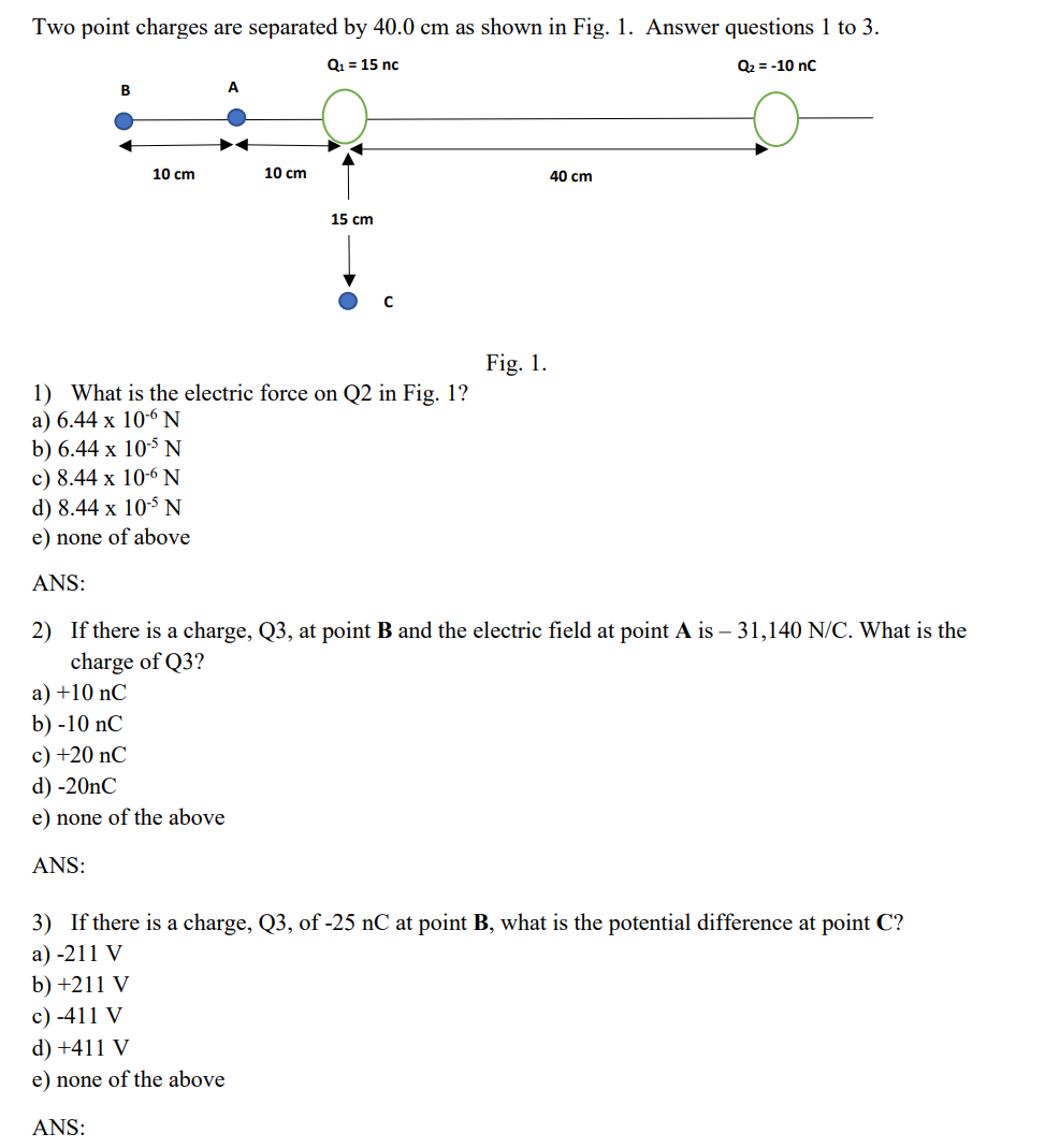 Solved Two point charges are separated by 40.0 cm as shown | Chegg.com