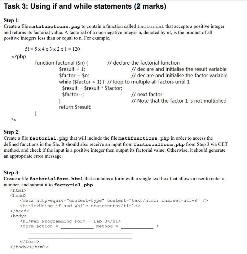 Solved Task 3: Using if and while statements (2 marks) Step | Chegg.com