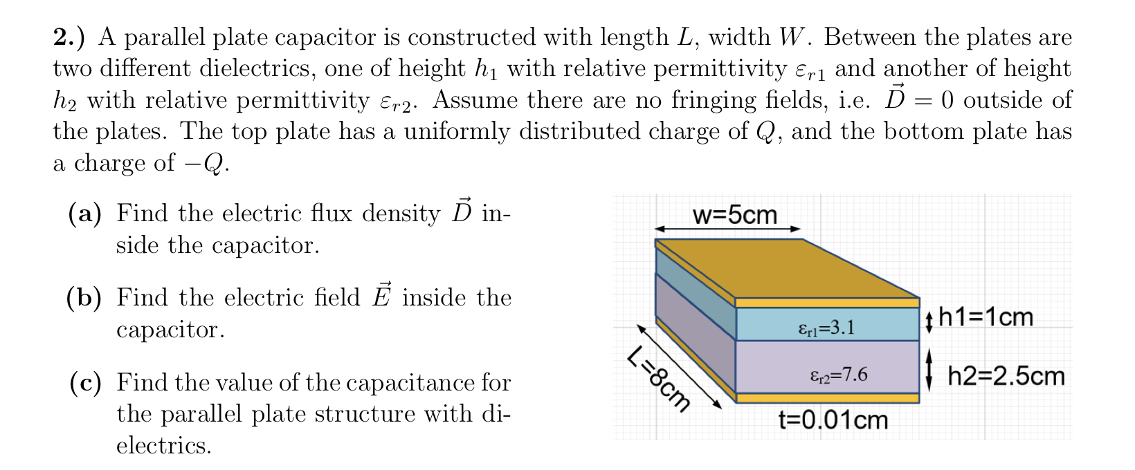 Solved 2.) A parallel plate capacitor is constructed with | Chegg.com
