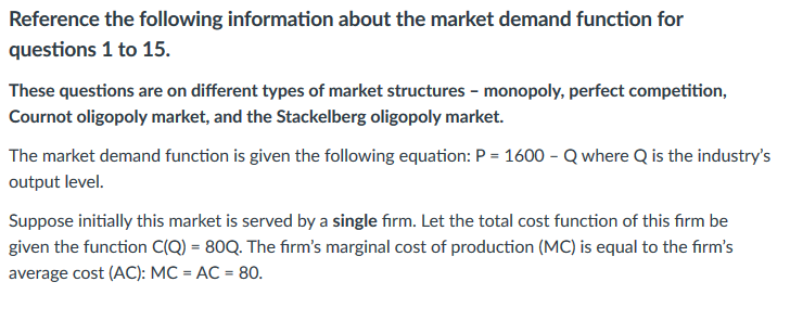 Solved Reference the following information about the market | Chegg.com