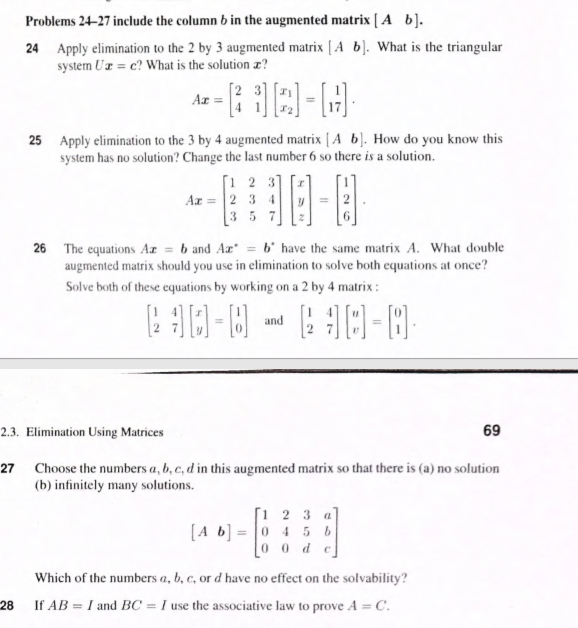 Solved Problems 24-27 Include The Column B In The Augmented | Chegg.com