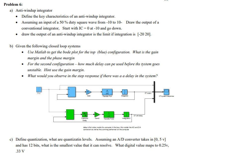 . Problem 6: a) Anti-windup integrator Define the key | Chegg.com