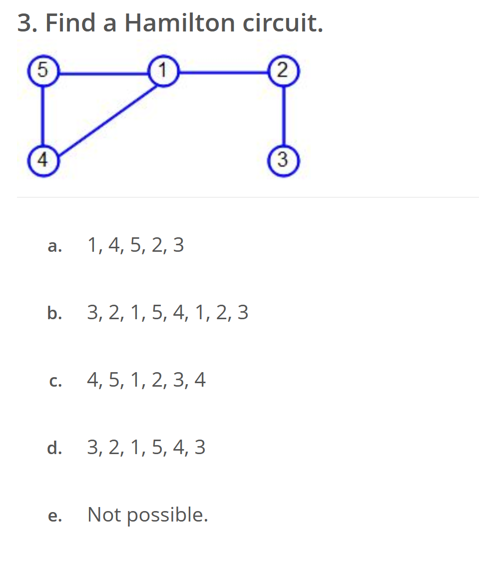 Solved 3. Find a Hamilton circuit. a. 1,4,5,2,3 b. | Chegg.com