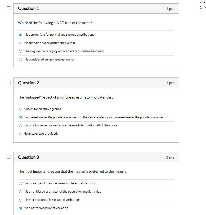 Solved Attel 1 H Question 1 1 pts Which of the following is | Chegg.com
