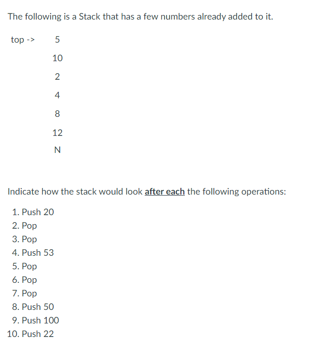 Solved The following is a Stack that has a few numbers | Chegg.com