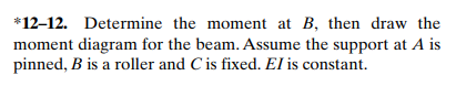 Solved *12-12. Determine The Moment At B, Then Draw The | Chegg.com