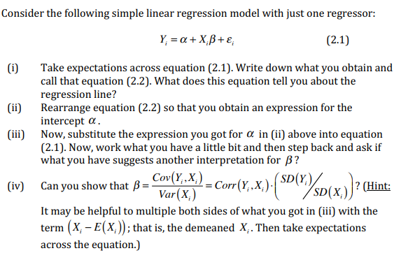 Solved Consider the following simple linear regression model | Chegg.com