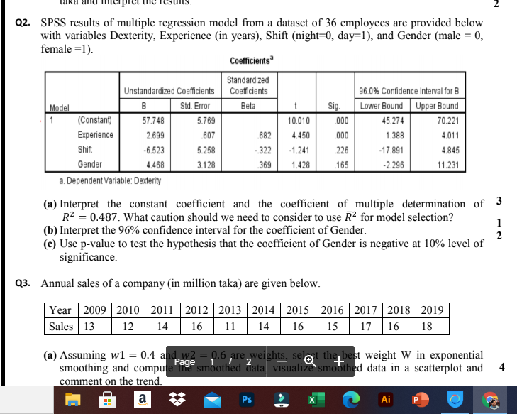 Solved B 1 Q2. SPSS Results Of Multiple Regression Model | Chegg.com