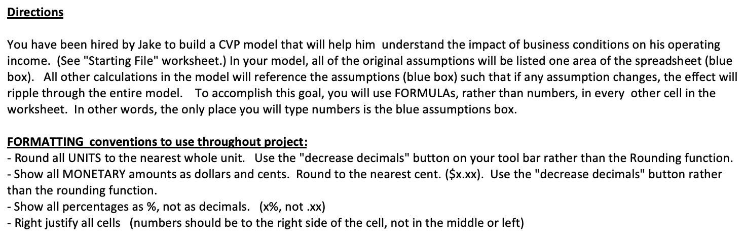 Solved Cvp Modeling Project The Purpose Of This Project Is 