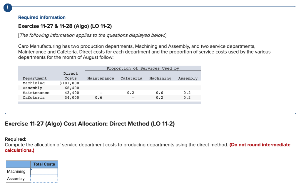 Solved Required information Exercise 11-27 & 11-28 (Algo) | Chegg.com