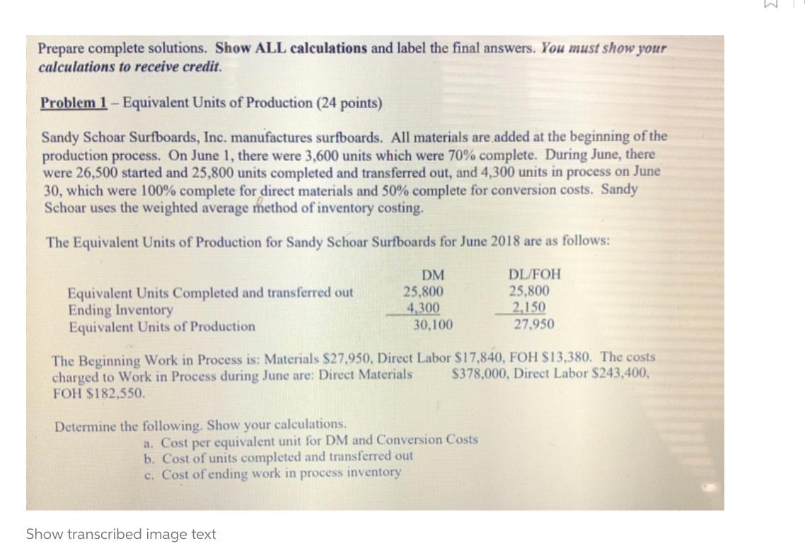 Solved Σ Prepare complete solutions. Show ALL calculations | Chegg.com